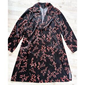 Jason Wu Satin Floral Print Trench Coat | Black Cherry Blossom‎ Size XL